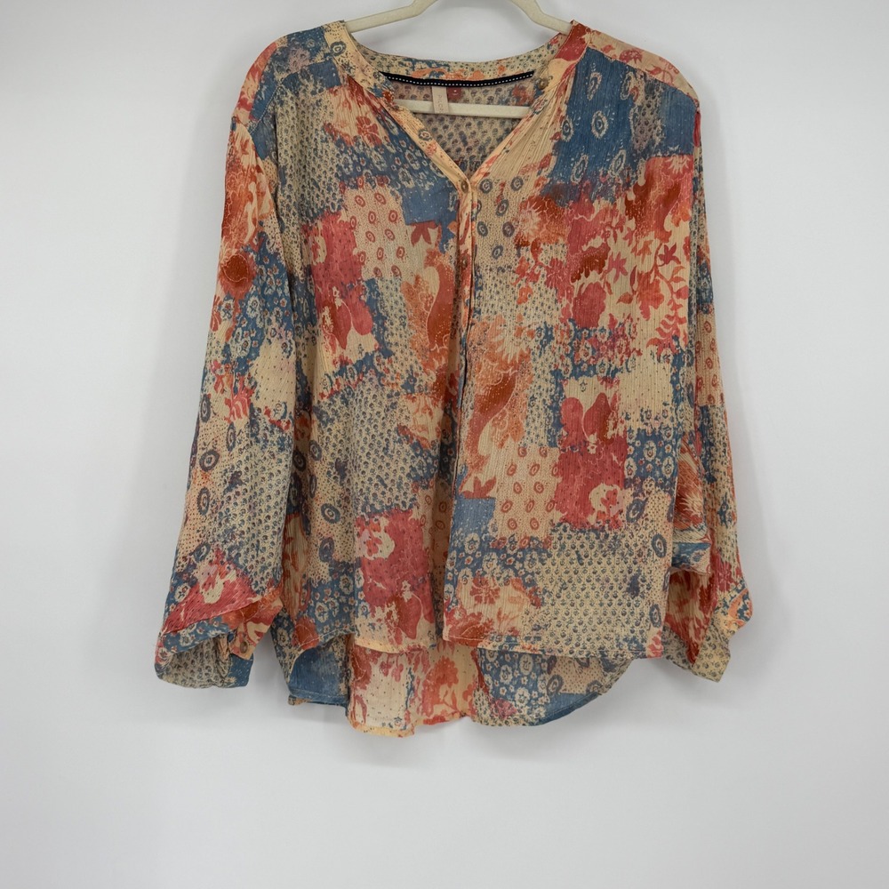 Anthropologie Pilcro Sidney Cotton Patchwork Floral Batwing Blouse Medium